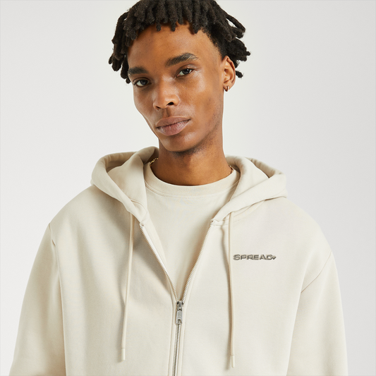 LOGO EMBROIDERY Zip Hoodie - WARM CLAY