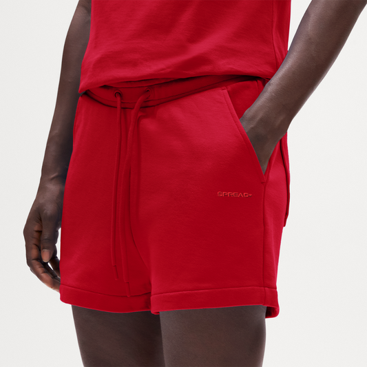 LOGO EMBROIDERY Cropped Shorts - SPREAD RED