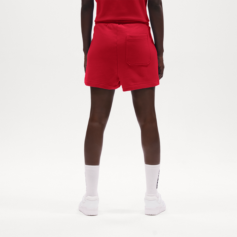 LOGO EMBROIDERY Cropped Shorts - SPREAD RED